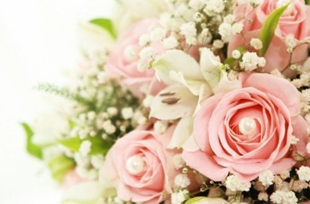 Roses&Pearls - roses, pearls, beautiful, bouquet, for girls