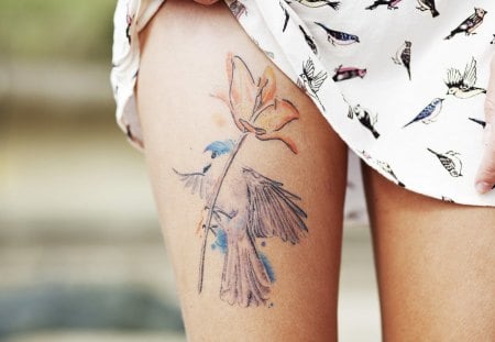 Tattoe - sexy, female, girl, model, bird, on, tattoe, a, cute, flower