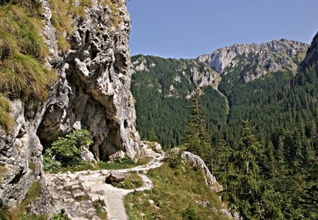 isthmus - sky, landscape, forests, greenery, mountains, slopes, rocks, nature, isthmus, cloud, blue, clouds