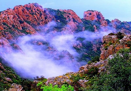 amazing mist between mountain - trees, nature, mountain, mist