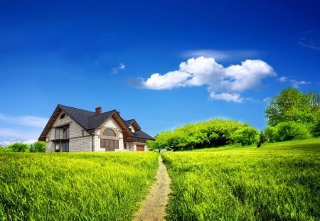 Landscape - house, landscape, grass, nature