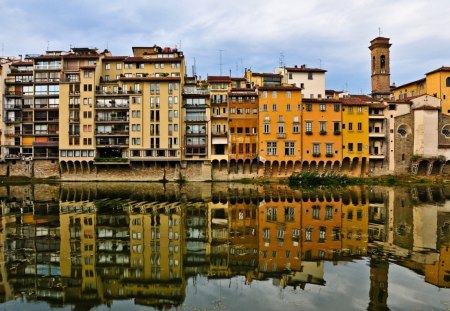 city on the river - city, buildings, reflection, river