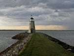 lonely lighthouse on the jetty