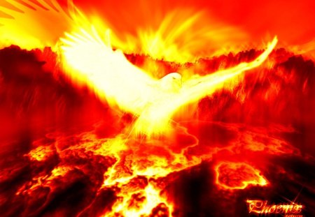 Phoenix! - heat, fire mountains, spark, eagle, 3d, red, fire bird, phoenix