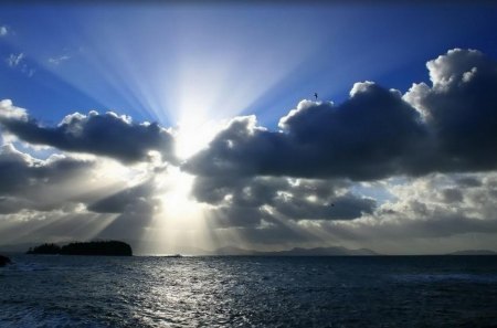 picture perfect - ocean, sunshine, sky, clouds, blue, water