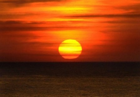 sunset over sea - tide, ocean, orange, sun