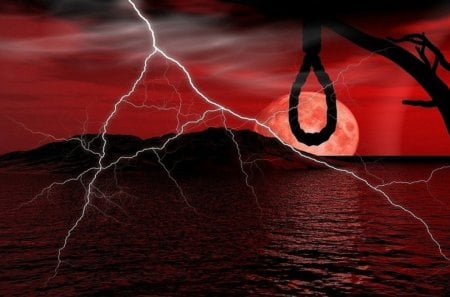 Give A Man Enough Rope and he'll surely hang himself - lightening, water, rope, noose, red