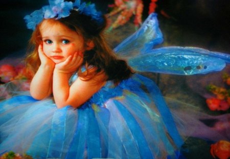 Precious Angel - wings, child, pretty, lovely, blue