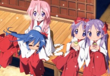 Lucky Star Miko Maidens - anime, konata, kagami, tsubasa, luky star