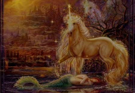 Mermaid and Unicorn - art, mermaid, unicorn