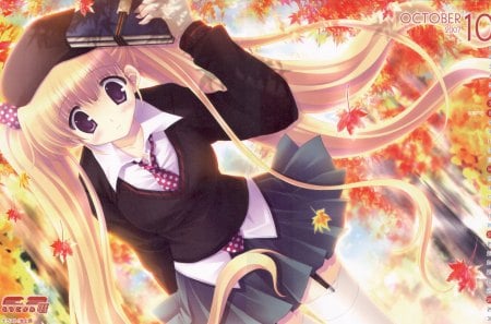 Cute Anime Girl - blonde, fall, anime, cute