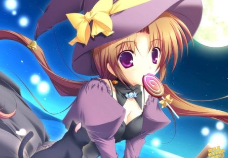 Halloween Cuteness - witch, anime, anime girl, cute, halloween, candy