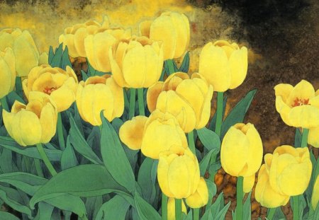 Yellow Tulips - garden, tulips, art