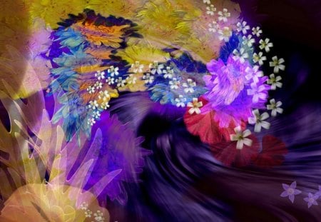 Flower Storm - flowers, 3d, floating, art