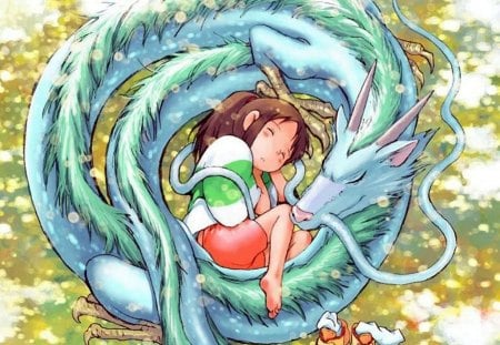 Spirited Away - art, dragon, child