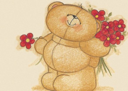 Little Bear - flowers, teddy bear