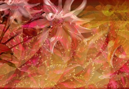 Pink Dream - flower, leaves, 3d, abstract, art