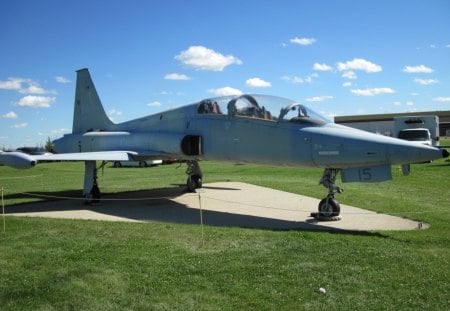 Royal Canadian Air force at Alberta museum  - sky, airplane, military, grey, blue, green, grass