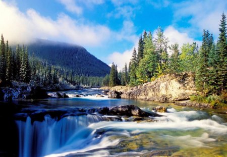 Nature's Glory - river, trees, nature, waterfall, forest, rocks