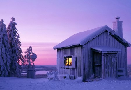 Snow Covered Cabin - winter, cabin, sweden, snow