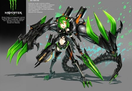 Monster energy - anime, monster energy, green, mecha