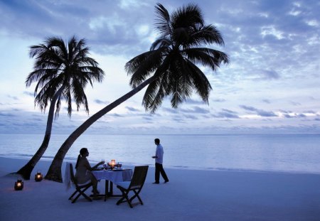 Beautiful Place - women, beach, girl, man, beautiful, place, dinner