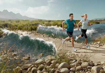 River - woman, nature, man, river, running