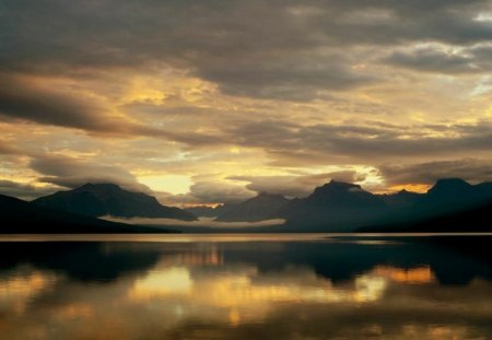 McDonald Lake - mountains, water, reflection, clouds