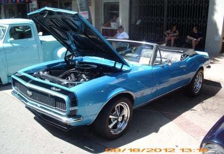 CAMARO CONVERTIBLE - outside, chevrolet, camaro, streetrod, cars, show, chevy, car, custom, carshow, hotrod, blue, convertible