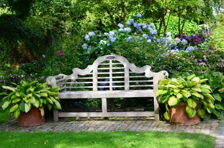 Beautiful Place to rest - park, bench, flowers, greenroof