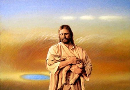 Jesus, the Good Shepherd - christ, jesus, god, field, lamb