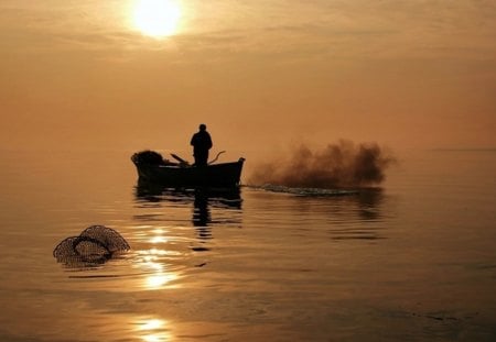 Last rays of sunshine - fishing, rays, sunshine, boat