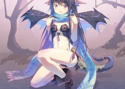 Dragon Girl - girl, wings, dragon, long hair, orginal