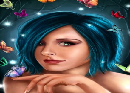 Butterfly Girl - colours, girl, butter fly, fantasy