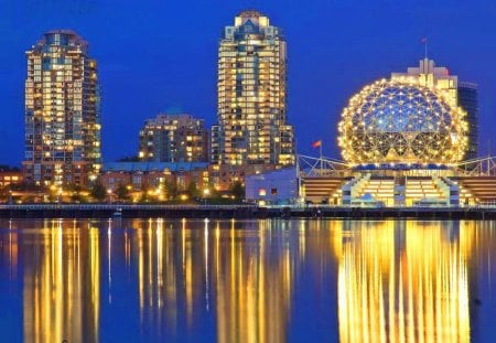 Fantastic Vancouver - reflections, canada, lights, skyline, vancouver, city, british columbia