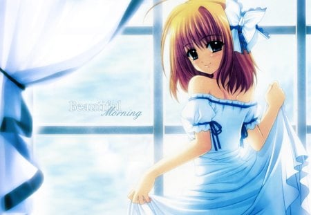 Beautiful Morning - morning, anime, girl, blue