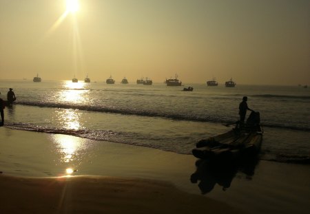 Beach - evening, sunset, water, beach