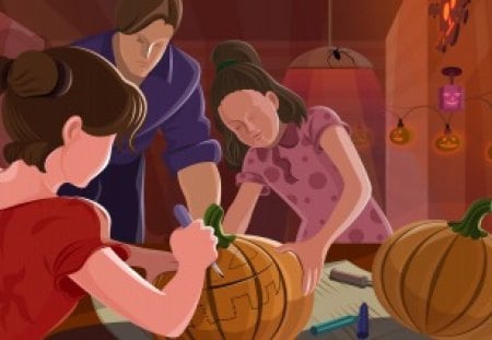 preparing the pumpkin - halloween, carving, lantern, kids