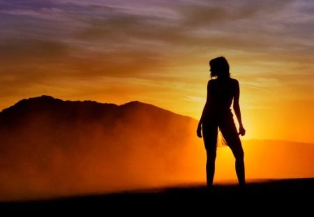 SENSUAL SILHOUTTE - silhouette, background, girl, light, sunset, color