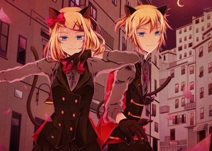 Trick an Treat - len, rin, kagamine, blonde hair, vocaloid, blue eyes, cat ears