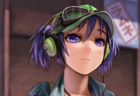 anime girl - girl, hat, headphones, anime, purple hair