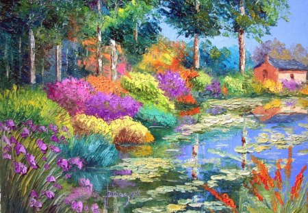 Garden - flowers, nature, garden, paiting, oil