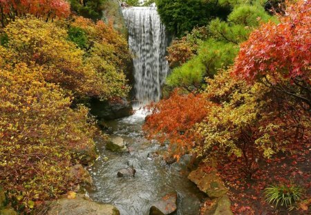 *** Waterfall in autumn *** - yellow, trees, green, color, waterfall