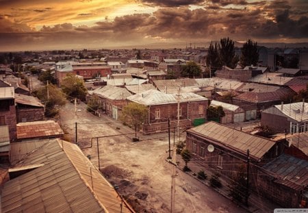 beautiful sky over asian town - clouds, town, beige, streets