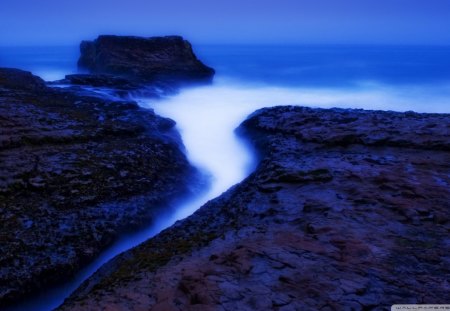 amazing twilight at davenport beach - cove, shore, foam, purple, sea, rocks