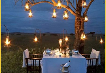 Romantic Dinner by Candelight - night, candelight, africa, dinner