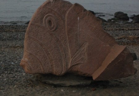 sandstone fish - cramond, fish, beach, sandstone