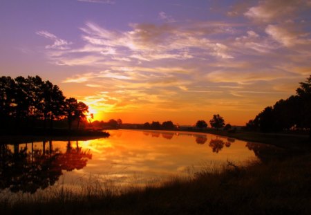 beautiful scenery - colourful, sky, lake, river, trees