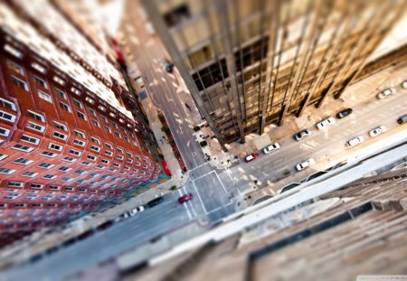 don't look down! - skyscrapers, street, cars, height