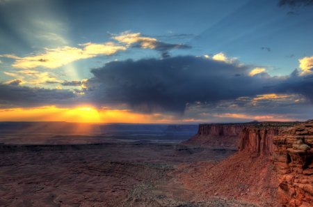 grandview point canyonlands utah - sunset, canyon, cliffs, clouds